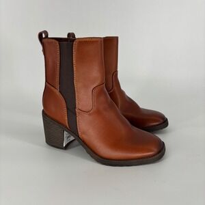 Zodiac Claret Ankle Boots Cognac Brown Women Size 8.5 Block Heel Square Toe